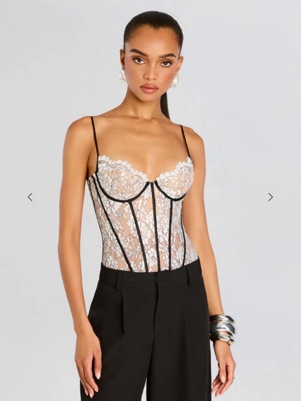 Retrofete- Lace Underwire Bodice Corset Top - White with Black Trim